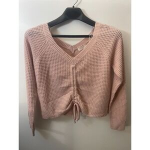Full Circle Trends Blush Pink Waffle Knit Cinched V-Neck Sweater Medium J4F1128S